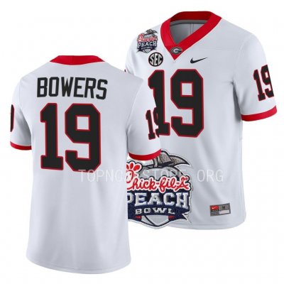 Georgia Bulldogs Brock Bowers Men's #19 White 2022 Peach Bowl Playoff Football NCAA Jersey 2406BCJW4