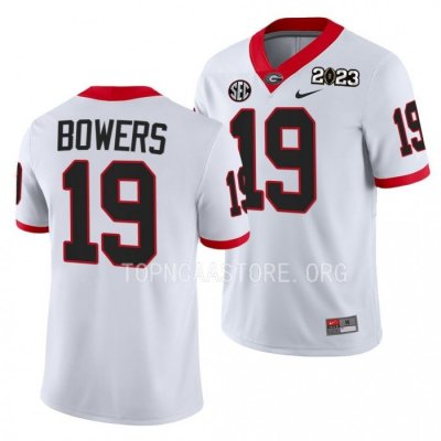 Georgia Bulldogs Brock Bowers Men's #19 White 2023 National Championship Playoff Football NCAA Jersey 2406OUVD7