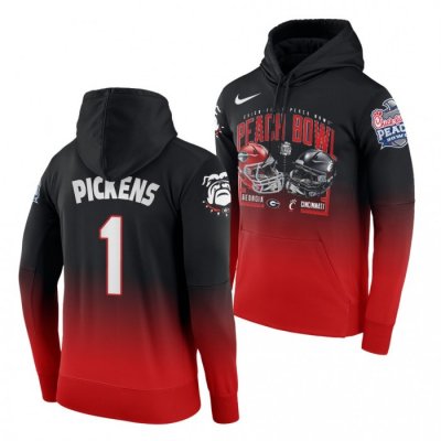 Georgia Bulldogs George Pickens Men's #1 Gradient 2021 Peach Bowl Red Football NCAA Hoodie 2406GGED7