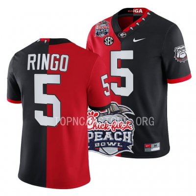 Georgia Bulldogs Kelee Ringo Men's #5 Split 2022 Peach Bowl Black Red Football NCAA Jersey 2406FBYD6