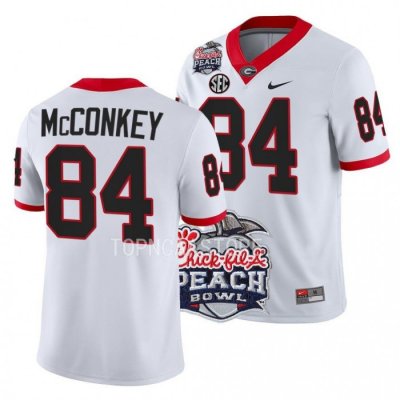 Georgia Bulldogs Ladd McConkey Men's #84 White 2022 Peach Bowl Playoff Football NCAA Jersey 2406MERS3