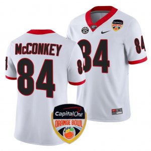 Georgia Bulldogs Ladd McConkey Men's #84 White 2023 Orange Bowl Playoff Shirt Football NCAA Jersey 2406MOTO8