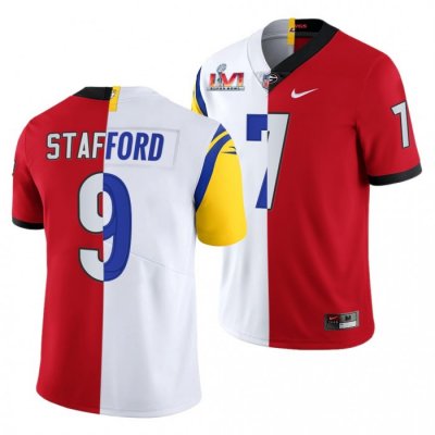 Georgia Bulldogs Matthew Stafford Men's #7 LVI X LA Rams Super Bowl White Red Dual Teams Split Football NCAA Jersey 2406JIVZ6