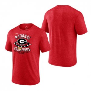 Georgia Bulldogs Men's Back-To-Back Fanatics Branded Home Playoff National Champions Heather Red town Cornerback Tri-Blend Football NCAA T-Shirt 2406RXGT5