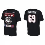 Georgia Bulldogs Tate Ratledge Men's #69 Playoff Black Illustrated 2022 Peach Bowl Football NCAA T-Shirt 2406HNBR0