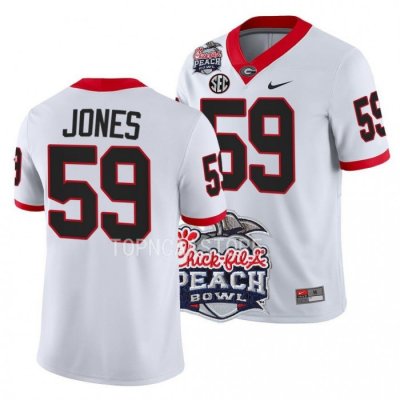 Georgia Bulldogs Broderick Jones Men's #59 White 2022 Peach Bowl Playoff Football NCAA Jersey 2406UODI4