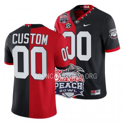 Georgia Bulldogs Custom Men's #00 Split 2022 Peach Bowl Black Red Football NCAA Jersey 2406DIIE6