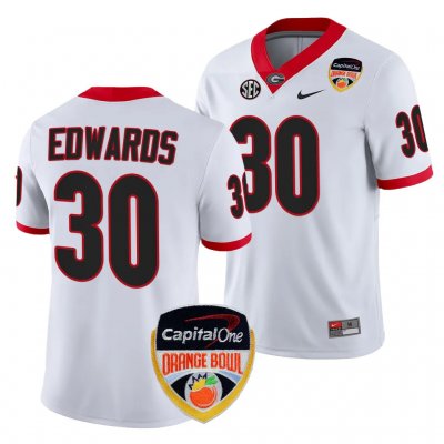 Georgia Bulldogs Daijun Edwards Men's #30 White 2023 Orange Bowl Playoff Shirt Football NCAA Jersey 2406NVHR4