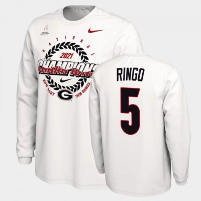 Georgia Bulldogs Kelee Ringo Men's #5 White 2021 National Champions Football NCAA T-Shirt 2406LJDK4