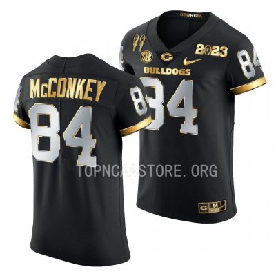 Georgia Bulldogs Ladd McConkey Men's #84 Black 2X CFBPlayoff National Champions Limited Golden Football NCAA Jersey 2406OGYD5