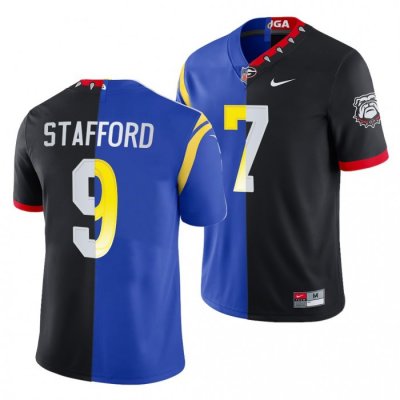 Georgia Bulldogs Matthew Stafford Men's #7 LVI X LA Rams Super Bowl Dual Teams Split Black Royal Football NCAA Jersey 2406FXYZ1