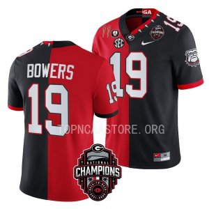 Georgia Bulldogs Brock Bowers Men's #19 2X National Champions Back-To-Back Black Split Red Football NCAA Jersey 2406XYUI0