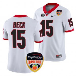 Georgia Bulldogs Carson Beck Men's #15 White 2023 Orange Bowl Playoff Shirt Football NCAA Jersey 2406XBSZ3