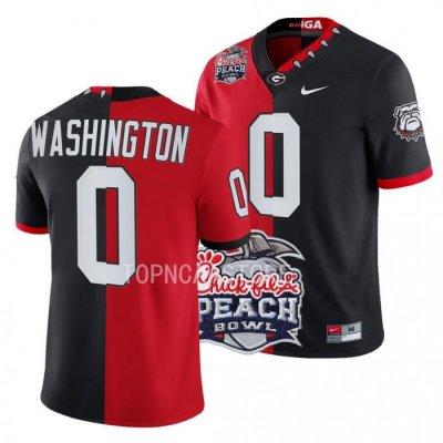 Georgia Bulldogs Darnell Washington Men's #0 Split 2022 Peach Bowl Black Red Football NCAA Jersey 2406HJSA1