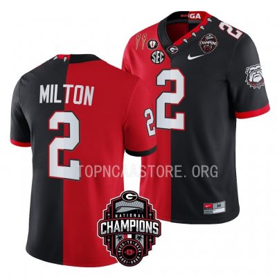 Georgia Bulldogs Kendall Milton Men's #2 2X National Champions Back-To-Back Black Split Red Football NCAA Jersey 2406TDIV7