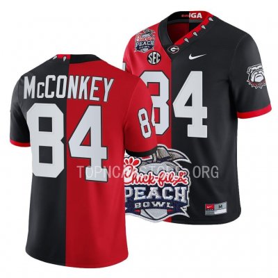 Georgia Bulldogs Ladd McConkey Men's #84 Split 2022 Peach Bowl Black Red Football NCAA Jersey 2406OEQW2