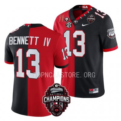 Georgia Bulldogs Stetson Bennett Men's #13 2X National Champions Back-To-Back Black Split Red Football NCAA Jersey 2406FBXV6