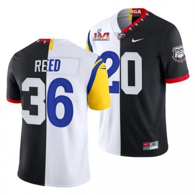 Georgia Bulldogs J.R. Reed Men's #20 LVI X LA Rams Super Bowl White Black Dual Teams Split Football NCAA Jersey 2406CMBY1