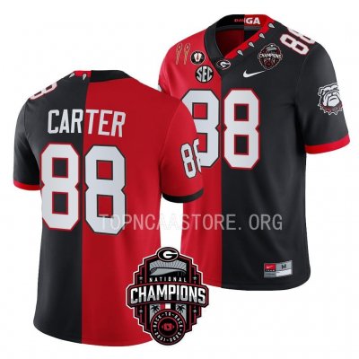 Georgia Bulldogs Jalen Carter Men's #88 2X National Champions Back-To-Back Black Split Red Football NCAA Jersey 2406TRHM5