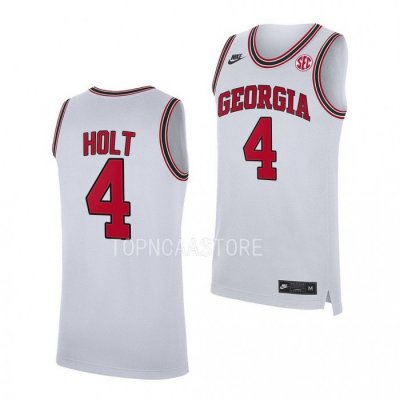 Georgia Bulldogs Jusaun Holt Men's #4 Home White Replica 2022-23 Basketball NCAA Jersey 2406ENHO6