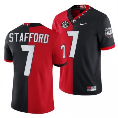 Georgia Bulldogs Matthew Stafford Men's #7 100th Season Split Edition Alumni NFL Black Red Football NCAA Jersey 2406MKPZ2