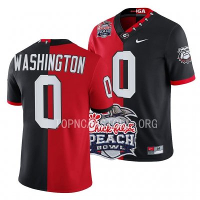 Georgia Bulldogs Darnell Washington Men's #0 Split 2022 Peach Bowl Black Red Football NCAA Jersey 2406LULN4