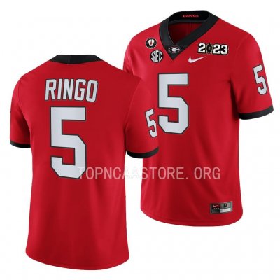 Georgia Bulldogs Kelee Ringo Men's #5 Red 2023 National Championship Playoff Football NCAA Jersey 2406OUEV2