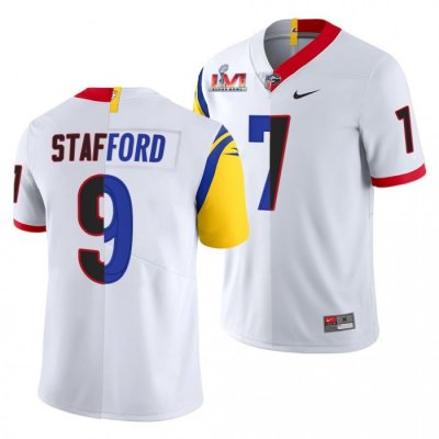 Georgia Bulldogs Matthew Stafford Men's #7 LVI X LA Rams Super Bowl Dual Teams Split White Football NCAA Jersey 2406AWJL6