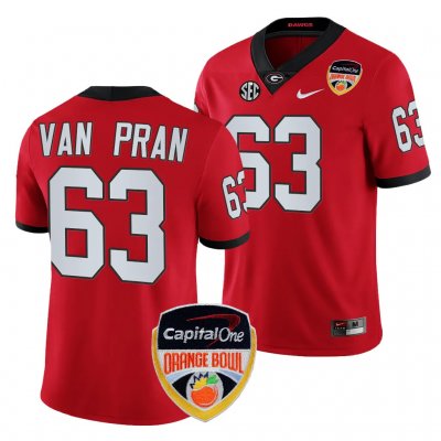 Georgia Bulldogs Sedrick Van Pran Men's #63 Red 2023 Orange Bowl Playoff Football NCAA Jersey 2406NFTC5