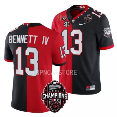 Georgia Bulldogs Stetson Bennett Men's #13 2X National Champions Back-To-Back Black Split Red Football NCAA Jersey 2406APWO6