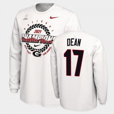 Georgia Bulldogs Nakobe Dean Men's #17 White 2021 National Champions Football NCAA T-Shirt 2406TDAB5