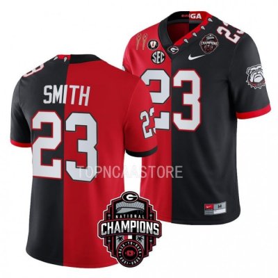 Georgia Bulldogs Tykee Smith Men's #23 2X National Champions Back-To-Back Black Split Red Football NCAA Jersey 2406TJMJ8