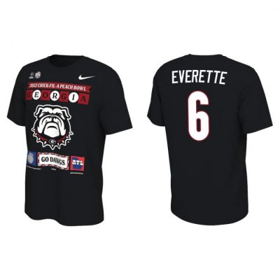 Georgia Bulldogs Daylen Everette Men's #6 Playoff Black Illustrated 2022 Peach Bowl Football NCAA T-Shirt 2406NPYL1