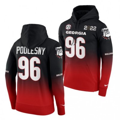 Georgia Bulldogs Jack Podlesny Men's #96 2021 National Champions Playoff Red Black Football NCAA Hoodie 2406LBGI6