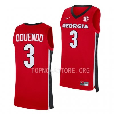 Georgia Bulldogs Kario Oquendo Men's #3 Replica Red Away 2022-23 Basketball NCAA Jersey 2406BMKD0