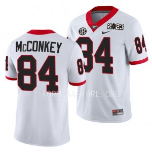 Georgia Bulldogs Ladd McConkey Men's #84 White 2023 National Championship Playoff Football NCAA Jersey 2406BMYZ5