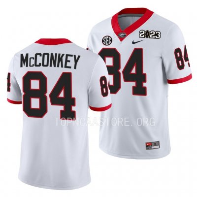 Georgia Bulldogs Ladd McConkey Men's #84 White 2023 National Championship Playoff Football NCAA Jersey 2406BMYZ5