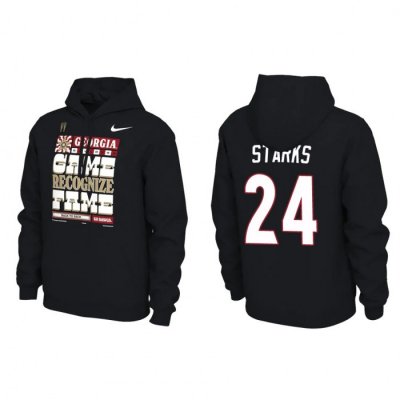 Georgia Bulldogs Malaki Starks Men's #24 2022 National Champions Playoff Pullover Locker Room Black Football NCAA Hoodie 2406JJRD2