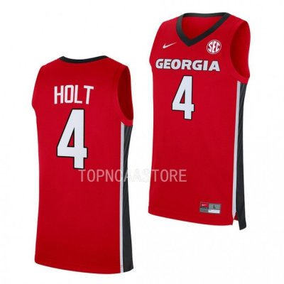 Georgia Bulldogs Jusaun Holt Men's #4 Replica Red Away 2022-23 Basketball NCAA Jersey 2406KOTX2