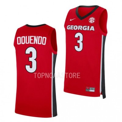 Georgia Bulldogs Kario Oquendo Men's #3 Replica Red Away 2022-23 Basketball NCAA Jersey 2406XUZH1