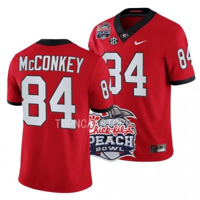 Georgia Bulldogs Ladd McConkey Men's #84 Red 2022 Peach Bowl Playoff Football NCAA Jersey 2406SJAA3