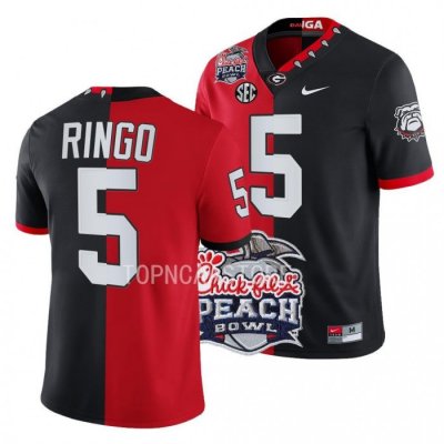 Georgia Bulldogs Kelee Ringo Men's #5 Split 2022 Peach Bowl Black Red Football NCAA Jersey 2406IFJR5