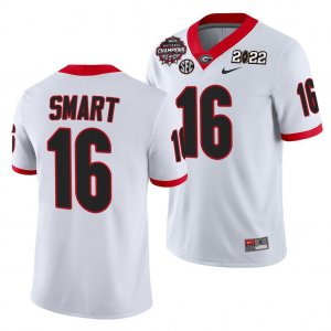 Georgia Bulldogs Kirby Smart Men's #16 CFP 2021 White National Champions Honor Coah Football NCAA Jersey 2406BDEC6