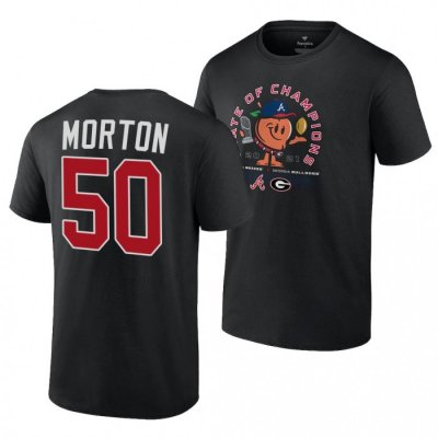 Georgia Bulldogs Men's Charlie Morton 2021 State of Champions 50 Black Peach x Atlanta Braves Football NCAA T-Shirt 2406NPHY1