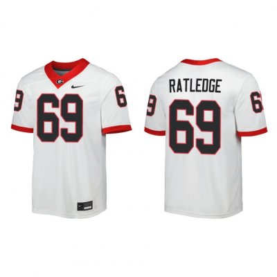 Georgia Bulldogs Tate Ratledge Men's #69 Game Away White Football NCAA Jersey 2406VNSW2