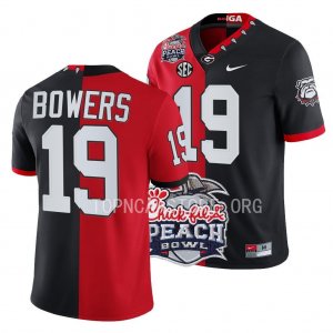 Georgia Bulldogs Brock Bowers Men's #19 Split 2022 Peach Bowl Black Red Football NCAA Jersey 2406RRZQ4