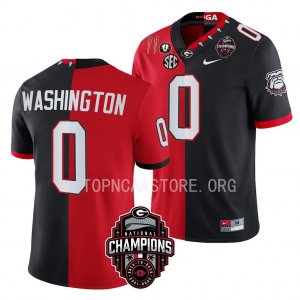 Georgia Bulldogs Darnell Washington Men's #0 2X National Champions Back-To-Back Black Split Red Football NCAA Jersey 2406HPSZ4