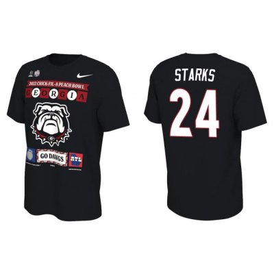 Georgia Bulldogs Malaki Starks Men's #24 Playoff Black Illustrated 2022 Peach Bowl Football NCAA T-Shirt 2406PUCN1