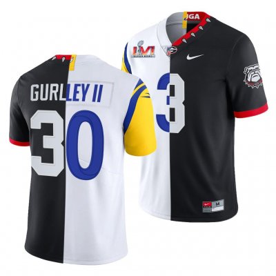 Georgia Bulldogs Todd Gurley II Men's #3 X LA Rams Dual Teams Split White Black Football NCAA Jersey 2406NDMD4