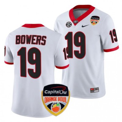 Georgia Bulldogs Brock Bowers Men's #19 White 2023 Orange Bowl Playoff Shirt Football NCAA Jersey 2406VZXY3